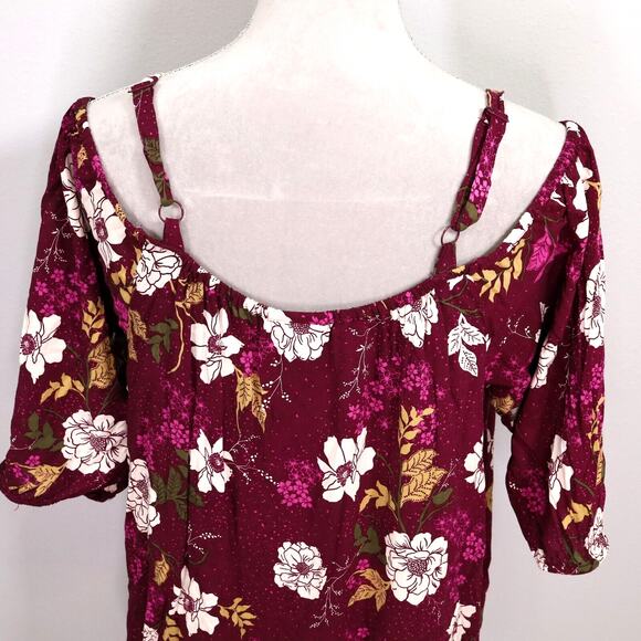 Torrid Top Plus Size 1X Plum White Floral Off Shoulder Spaghetti Straps Blouse - Picture 9 of 13